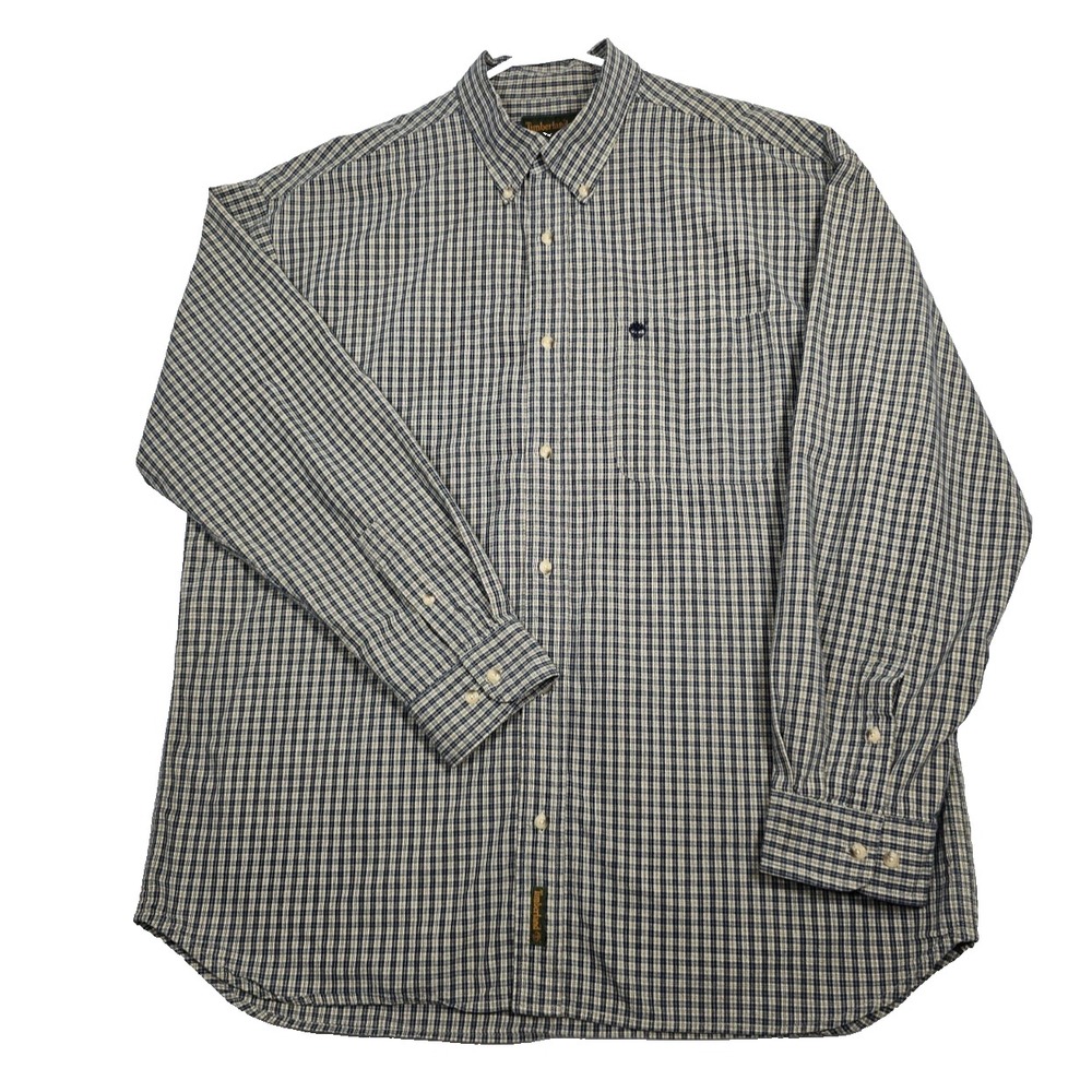 Timberland Mens XL Shirt Blue Plaid Button Down 100% Cotton Long Sleeve